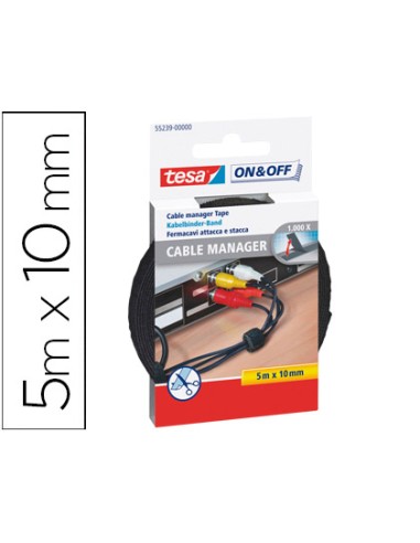 Velcro adhesivo tesa para agrupar cables 5 m x 10 mm color negro