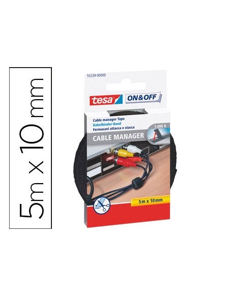 Velcro adhesivo tesa para agrupar cables 5 m x 10 mm color negro