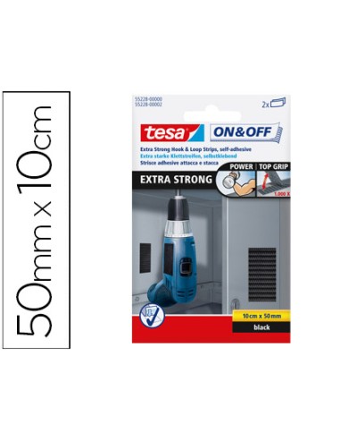 Velcro adhesivo tesa tiras 10 cm x 50 mm color negro blister de 2 unidades unidades