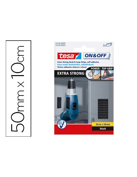 Velcro adhesivo tesa tiras 10 cm x 50 mm color negro blister de 2 unidades unidades
