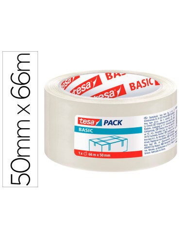 Cinta adhesiva tesa transparente basic 66 mt x 50 mm para embalaje