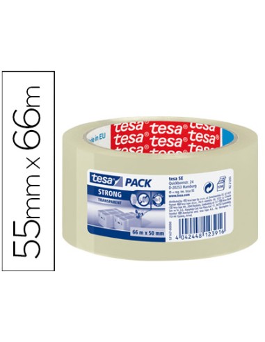Cinta adhesiva tesa transparente strong 66 mt x 50 mm para embalaje bajo ruido