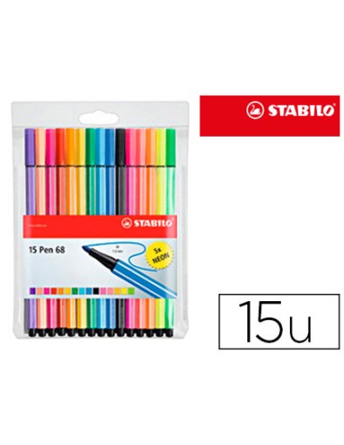 Rotulador stabilo acuarelable pen 68 estuche de 10 colores estandar 5 colores neon