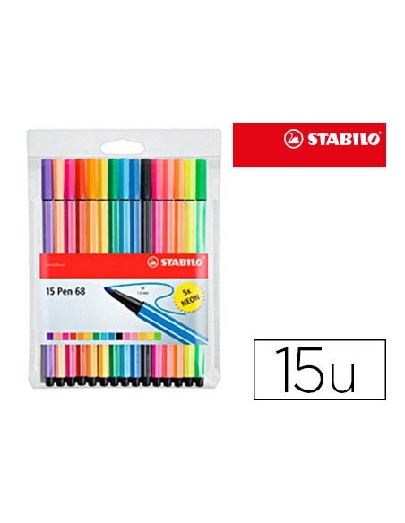 Rotulador stabilo acuarelable pen 68 estuche de 10 colores estandar 5 colores neon