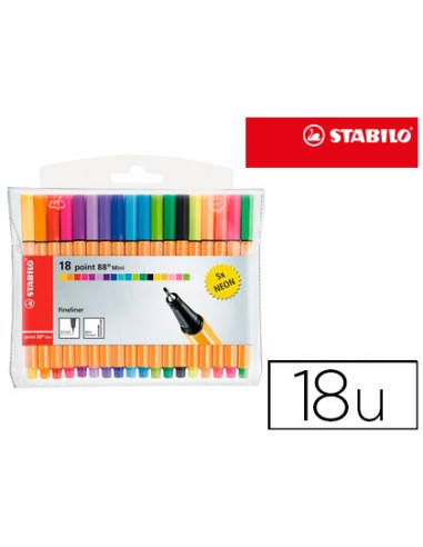 Rotulador stabilo punta de fibra point 88 mini estuche de 18 unidades colores surtidos