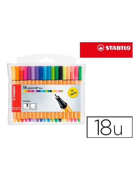 Rotulador stabilo punta de fibra point 88 mini estuche de 18 unidades colores surtidos