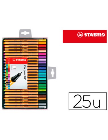 Rotulador stabilo punta de fibra point 88 estuche de 25 unidades colores surtidos