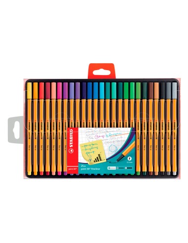 Rotulador stabilo punta de fibra point 88 estuche de 25 unidades colores surtidos