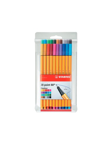 Rotulador stabilo punta de fibra point 88 estuche de 20 unidades colores surtidos