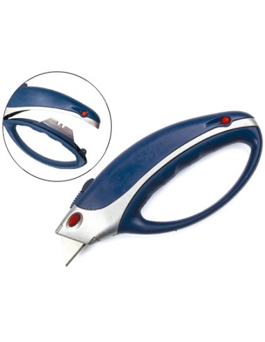 Cuter q connect xs6200 metalico ancho azul y gris con mango de plastico y compartimento para cuchillas