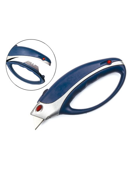 Cuter q connect xs6200 metalico ancho azul y gris con mango de plastico y compartimento para cuchillas