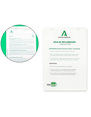 Libro liderpapel hojas de reclamaciones junta de andalucia din a4 25 juegos original 2 copias