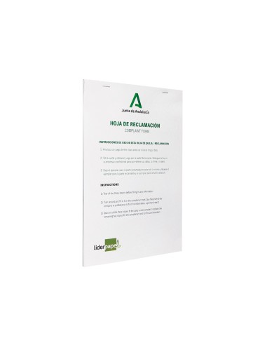 Libro liderpapel hojas de reclamaciones junta de andalucia din a4 25 juegos original 2 copias