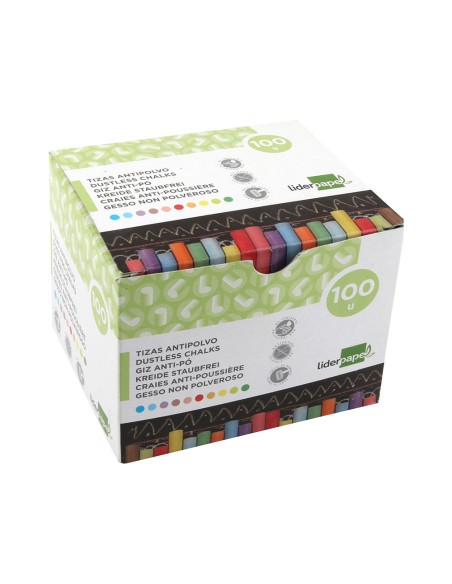Tiza color antipolvo liderpapel caja de 100 unidades colores surtidos