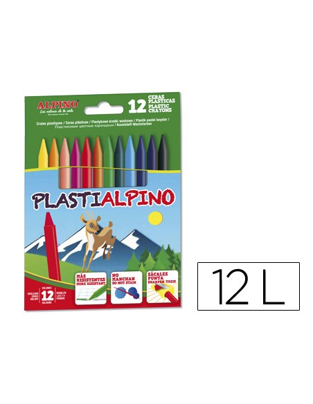 Lapices cera alpino plasti caja de 12 unidades colores surtidos