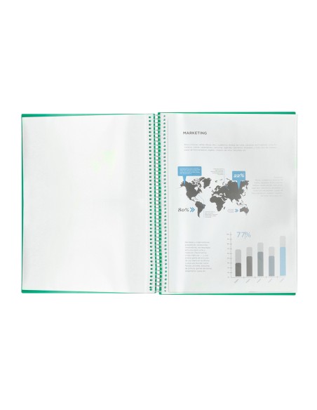 Carpeta liderpapel escaparate con espiral 20 fundas polipropileno din a5 verde