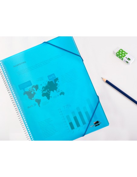 Carpeta liderpapel escaparate con espiral 20 fundas polipropileno din a5 azul