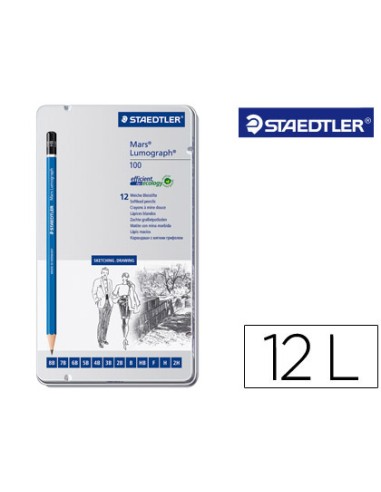 Lapices de grafito staedtler mars lumograph 100 caja metalica de 12 lapices 8b 7b 6b 5b 4b 3b 2b b hb f h 2h