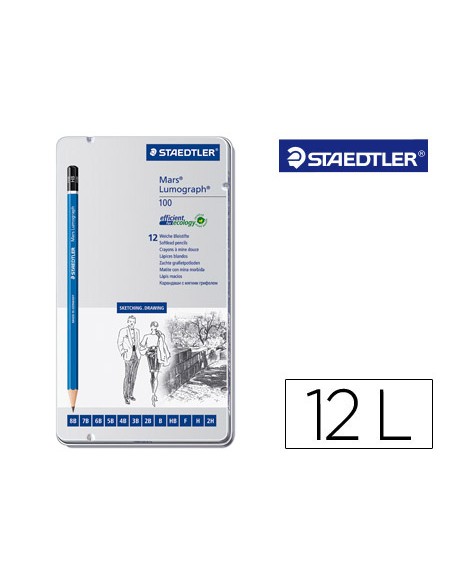 Lapices de grafito staedtler mars lumograph 100 caja metalica de 12 lapices 8b 7b 6b 5b 4b 3b 2b b hb f h 2h