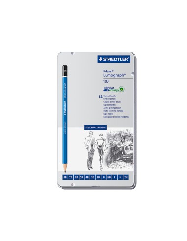 Lapices de grafito staedtler mars lumograph 100 caja metalica de 12 lapices 8b 7b 6b 5b 4b 3b 2b b hb f h 2h