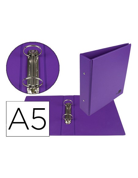 Carpeta de 2 anillas 40 mm redondas liderpapel a5 carton forrado pvc violeta