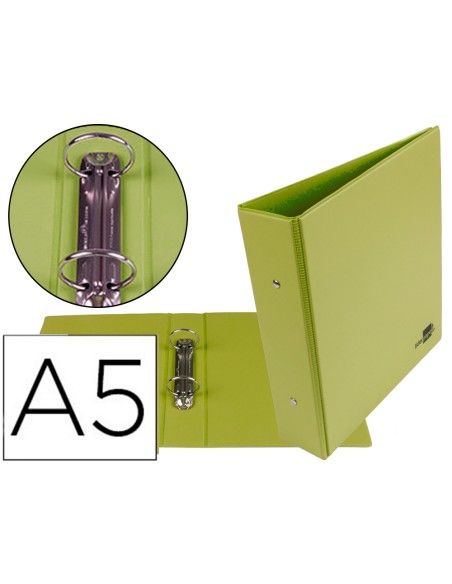 Carpeta de 2 anillas 40 mm redondas liderpapel a5 carton forrado pvc verde pistacho