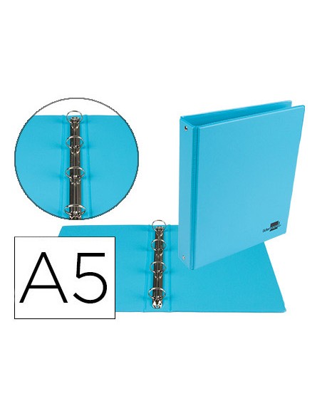 Carpeta de 4 anillas 25 mm redondas liderpapel a5 carton forrado pvc azul