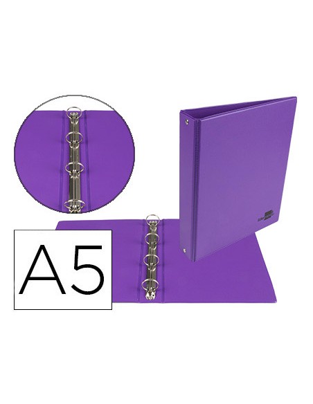 Carpeta de 4 anillas 25 mm redondas liderpapel a5 carton forrado pvc violeta
