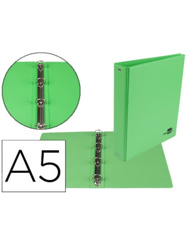 Carpeta de 4 anillas 25 mm redondas liderpapel a5 carton forrado pvc verde