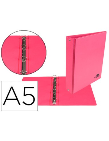 Carpeta de 4 anillas 25 mm redondas liderpapel a5 carton forrado pvc fucsia