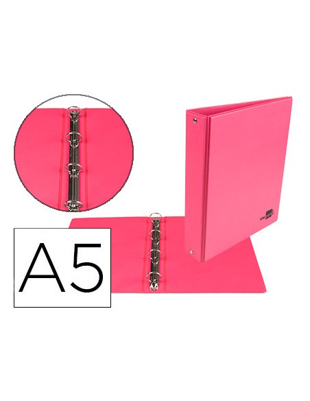 Carpeta de 4 anillas 25 mm redondas liderpapel a5 carton forrado pvc fucsia