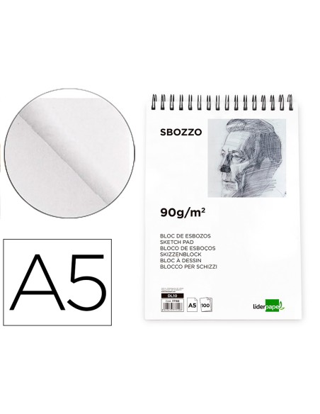 Bloc dibujo liderpapel esbozos espiral a5 148x210 mm 100 hojas 90gr m2 sin recuadro