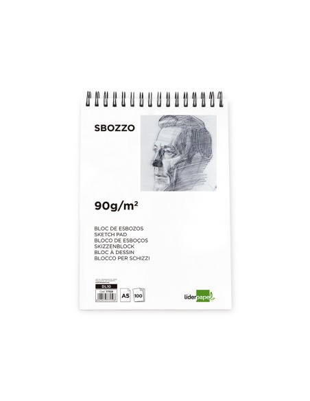 Bloc dibujo liderpapel esbozos espiral a5 148x210 mm 100 hojas 90gr m2 sin recuadro