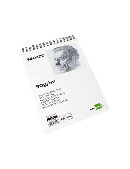 Bloc dibujo liderpapel esbozos espiral a5 148x210 mm 100 hojas 90gr m2 sin recuadro