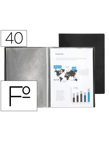 Carpeta liderpapel escaparate 40 fundas pvc folio negro
