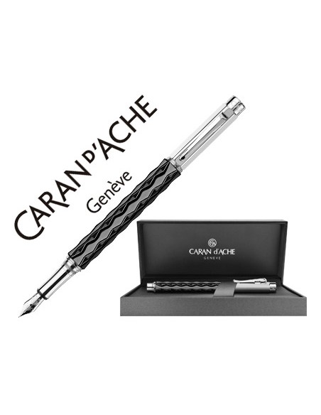 Pluma caran d ache varius ceramic black placada rodio plumin oro 18k rodiado con estuche plumin medio