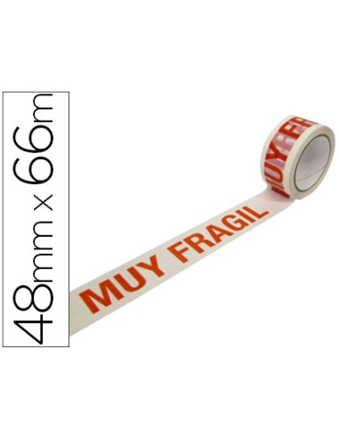 Cinta adhesiva polipropileno blanca impresion muy fragil para embalaje 66 mt x 48 mm