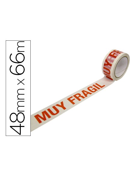 Cinta adhesiva polipropileno blanca impresion muy fragil para embalaje 66 mt x 48 mm