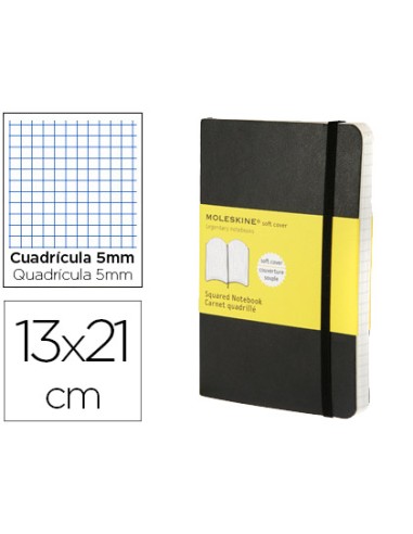 Libreta moleskine tapa blanda cuadro 5 mm 240 hojas color negro cierre con goma 130x210 mm