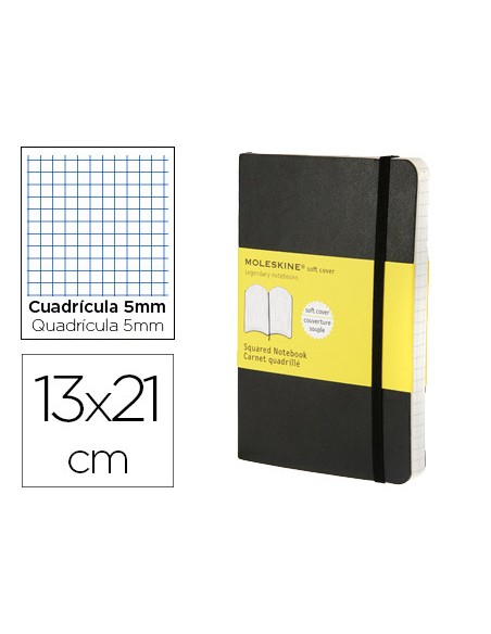 Libreta moleskine tapa blanda cuadro 5 mm 240 hojas color negro cierre con goma 130x210 mm Libreta moleskine tapa blanda cuadro 5 mm 240 hojas color negro cierre con goma 130x210 mm
