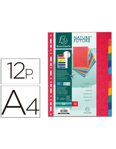 Separador exacompta cartulina simil prespan juego de 12 separadores din a4 multitaladro colores vivos