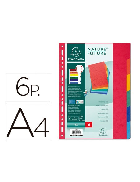 Separador exacompta cartulina simil prespan juego de 6 separadores din a4 multitaladro colores vivos