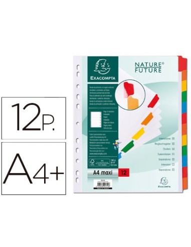 Separador exacompta cartulina juego de 12 separadores din a4 multitaladro color blanco