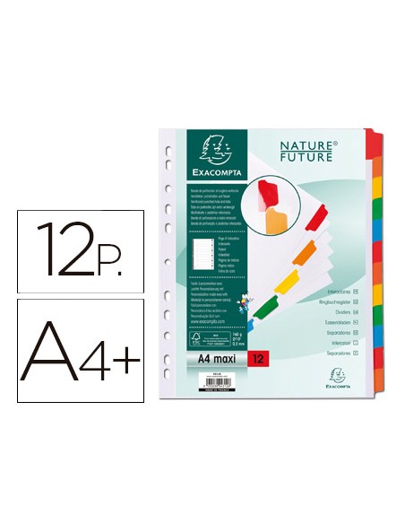 Separador exacompta cartulina juego de 12 separadores din a4 multitaladro color blanco