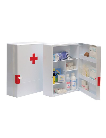 Botiquin plastico extraduro con material para primeros auxilios 460x340x150 mm