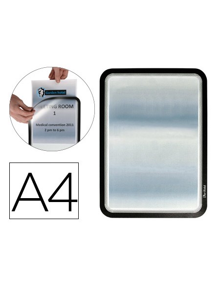 Marco porta anuncios tarifold magneto din a4 dorso adhesivo removible color negro pack de 2 unidades