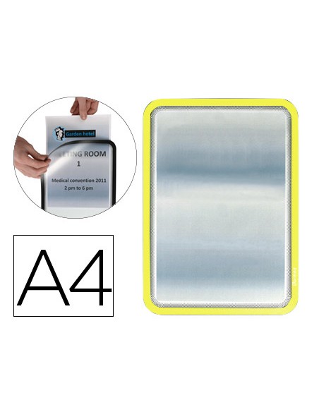 Marco porta anuncios tarifold magneto din a4 dorso adhesivo removible color amarillo pack de 2 unidades