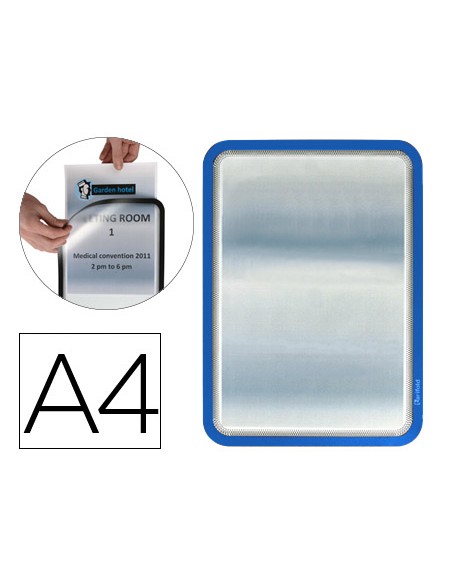 Marco porta anuncios tarifold magneto din a4 dorso adhesivo removible color azul pack de 2 unidades