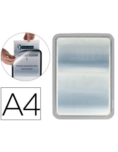 Marco porta anuncios tarifold magneto din a4 dorso adhesivo removible color gris pack de 2 unidades
