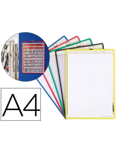 Funda para colgar tarifold din a4 anilla metalica ideal para pizarras de corcho pack de 5 unidades colores surtidos